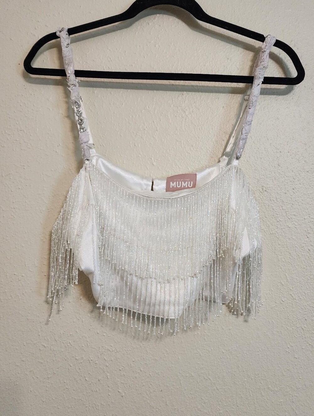 Show Me Your MuMu White Beaded Fringe Crop Top - Picture 5 of 9